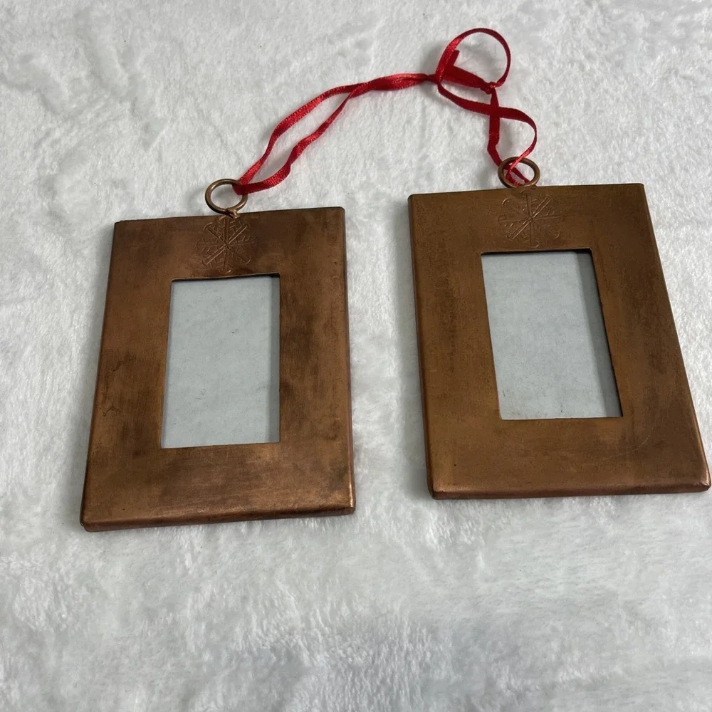 2 Christmas Tree Ornament Photo Picture Frame‎ Metal Snowflake Heavy See Photos